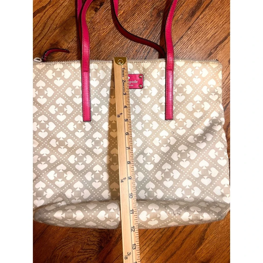 Kate Spade New York Spade‎ Logo Tote Bag Tan Pink Leather Trim Shoulder Bag
